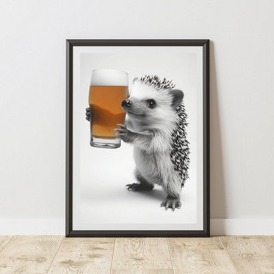 60 Second Makeover Limited Funny Hedgehog Drinking A Pint Print A3 Size from B&Q
