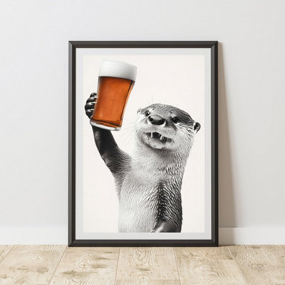 60 Second Makeover Limited Funny Otter Drinking A Pint Print A3 Size from B&Q