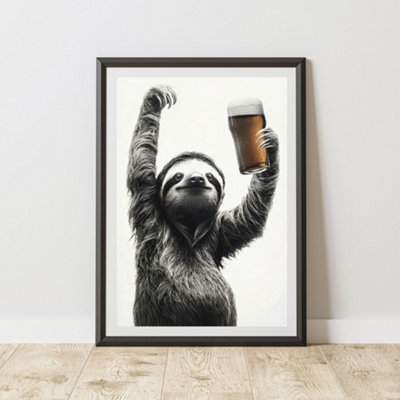 60 Second Makeover Limited Funny Sloth Drinking A Pint Print A4 Size from B&Q