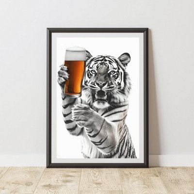 60 Second Makeover Limited Funny Tiger Drinking A Pint Print A3 Size from B&Q