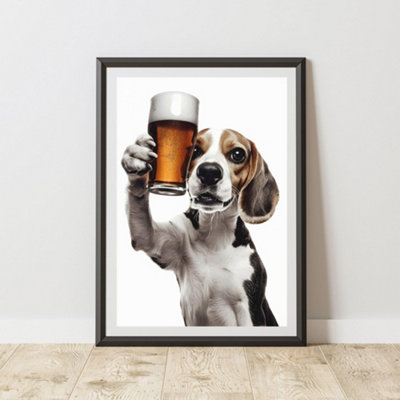 60 Second Makeover Limited Funny Beagle Drinking A Pint Print A4 Size from B&Q