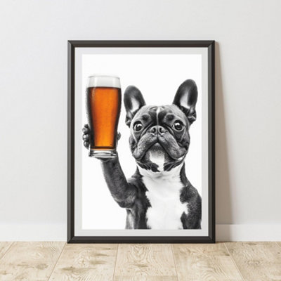 60 Second Makeover Limited Funny Boston Terrier Drinking A Pint Print A4 Size from B&Q