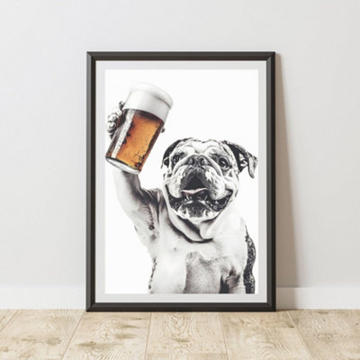 60 Second Makeover Limited Funny Bulldog Drinking A Pint Print A3 Size from B&Q