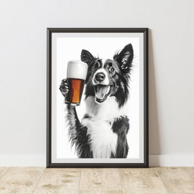 60 Second Makeover Limited Funny Border Collie Drinking A Pint Print A3 Size from B&Q