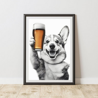 60 Second Makeover Limited Funny Corgi Drinking A Pint Print A4 Size from B&Q