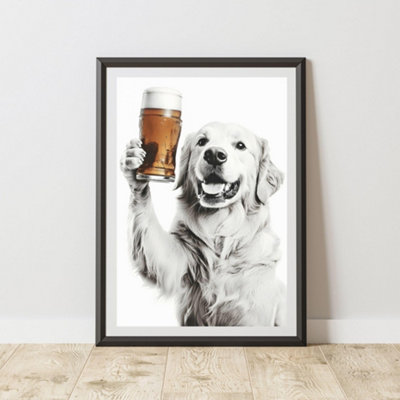 60 Second Makeover Limited Funny Golden Retriever Drinking A Pint Print A4 Size from B&Q