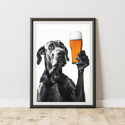 60 Second Makeover Unisex Multicolor Funny Great Dane Drinking Beer Print | Size: A3 - Image 3