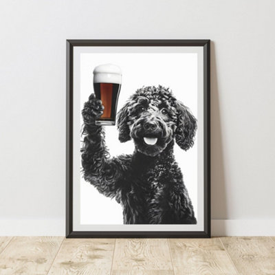 60 Second Makeover Limited Funny Labradoodle Drinking A Pint Print A4 Size from B&Q