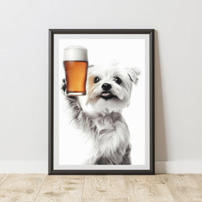 60 Second Makeover Limited Funny Maltese Drinking A Pint Print A3 Size from B&Q