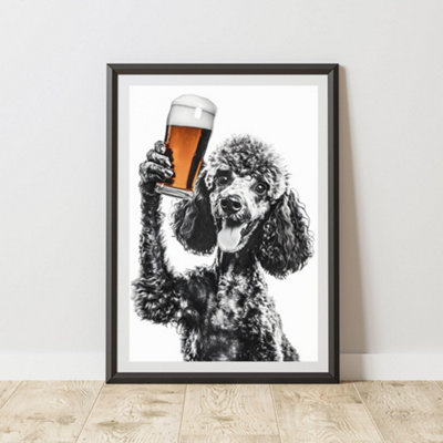 60 Second Makeover Limited Funny Poodle Drinking A Pint Print A3 Size from B&Q
