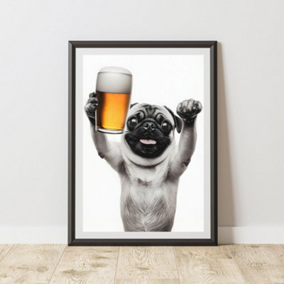60 Second Makeover Limited Funny Pug Drinking A Pint Print A4 Size from B&Q