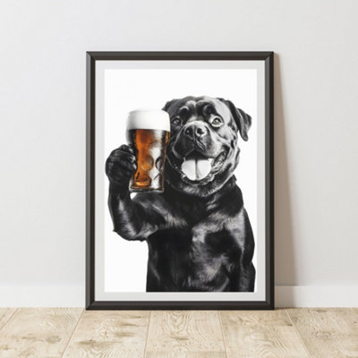 60 Second Makeover Limited Funny Rottweiler Drinking A Pint Print A3 Size from B&Q