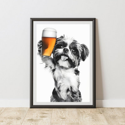 60 Second Makeover Limited Funny Shih Tzu Drinking A Pint Print A4 Size from B&Q