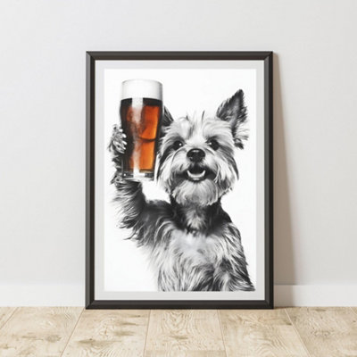 60 Second Makeover Limited Funny Yorkshire Terrier Drinking A Pint Print A4 Size from B&Q