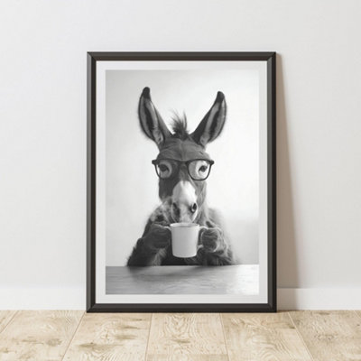 60 Second Makeover Limited Funny Donkey Drinking Coffee Print A3 Size from B&Q