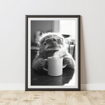 60 Second Makeover Limited Funny Sloth Drinking Coffee Print A3 Size from B&Q