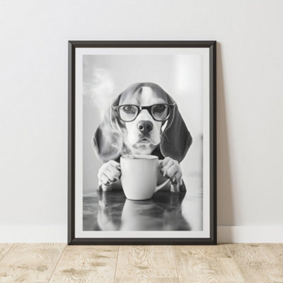 60 Second Makeover Limited Funny Beagle Drinking Coffee Print A3 Size from B&Q