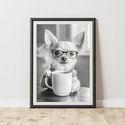 60 Second Makeover Limited Funny Chihuahua Drinking Coffee Print A3 Size from B&Q