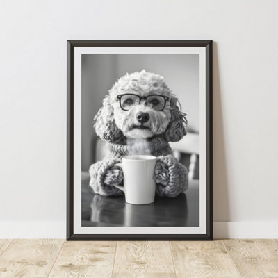 60 Second Makeover Limited Funny Cockapoo Drinking Coffee Print A4 Size from B&Q
