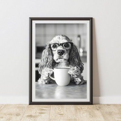 60 Second Makeover Limited Funny Cocker Spaniel Drinking Coffee Print A3 Size from B&Q