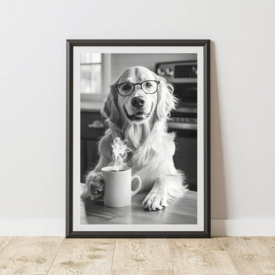 60 Second Makeover Limited Funny Golden Retriever Drinking Coffee Print A3 Size from B&Q