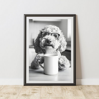 60 Second Makeover Limited Funny Labradoodle Drinking Coffee Print A4 Size from B&Q
