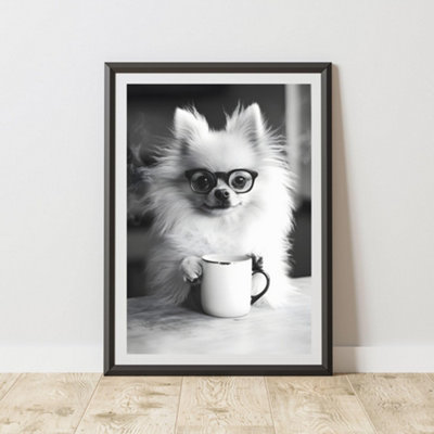 60 Second Makeover Limited Funny Pomeranian Drinking Coffee Print A4 Size from B&Q