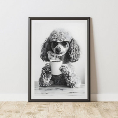 60 Second Makeover Limited Funny Poodle Drinking Coffee Print A3 Size from B&Q