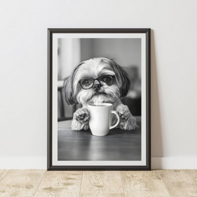 60 Second Makeover Limited Funny Shih Tzu Drinking Coffee Print A3 Size from B&Q