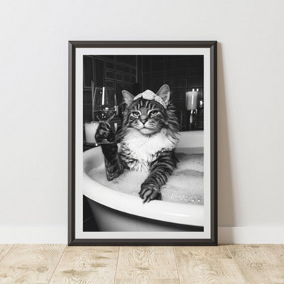 60 Second Makeover Limited Cat In The Bath Wine Animal Print A4 Size from B&Q