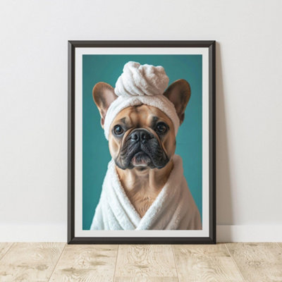 60 Second Makeover Limited French Bulldog Towel Animal Print A4 Size from B&Q