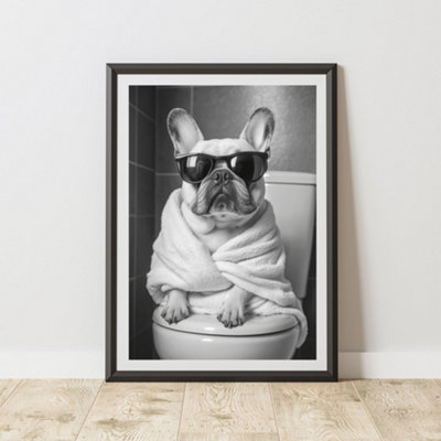 60 Second Makeover Limited French Bulldog On The Toilet Animal Print A3 Size from B&Q