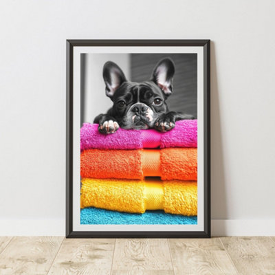 60 Second Makeover Limited French Bulldog Colourful Towels Animal Print A3 Size from B&Q