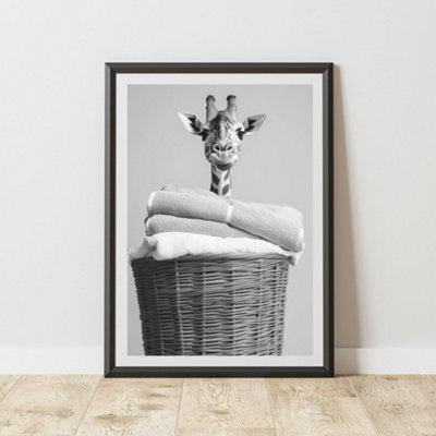 B&Q -  Giraffe In Laundry Basket Print Wall Art A3 Size - Image 3