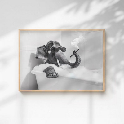 60 Second Makeover Limited Elephant Smoking A Cigar In The Bath Quirky Animal Print A4 Size from B&Q