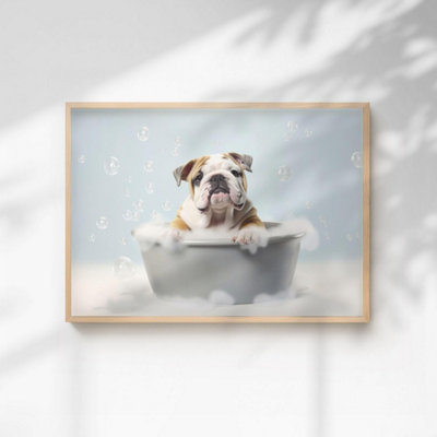 60 Second Makeover Limited Bulldog In The Bath Quirky Animal Print A4 Size from B&Q