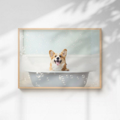 60 Second Makeover Limited Corgi In The Bath Quirky Animal Print A3 Size from B&Q