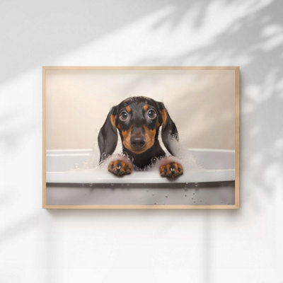 60 Second Makeover Limited Dachshund In The Bath Quirky Animal Print A3 Size from B&Q
