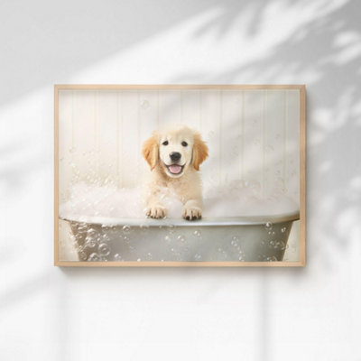 60 Second Makeover Limited Golden Retriever In The Bath Quirky Animal Print A4 Size from B&Q