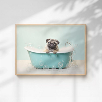 60 Second Makeover Limited Pug In The Bath Quirky Animal Print A4 Size from B&Q