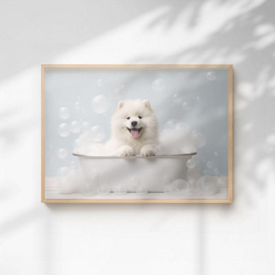 60 Second Makeover Limited Samoyed In The Bath Quirky Animal Print A3 Size from B&Q
