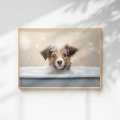 60 Second Makeover Limited Terrier In The Bath Quirky Animal Print A3 Size from B&Q