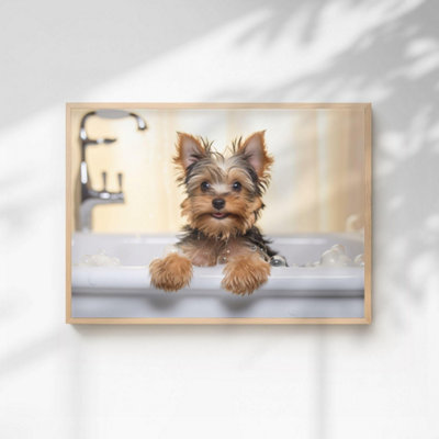 60 Second Makeover Limited Yorkshire Terrier In The Bath Quirky Animal Print A3 Size from B&Q