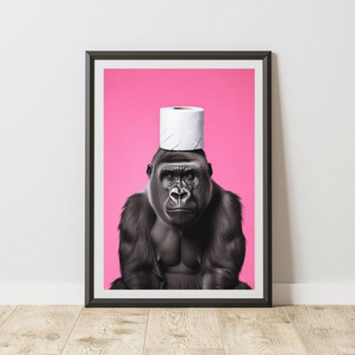 60 Second Makeover Limited Gorilla Pink Toilet Roll Quirky Animal Print A3 Size from B&Q