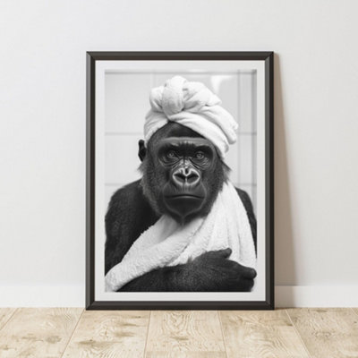 60 Second Makeover Limited Gorilla Towel On Head Quirky Animal Print A4 Size from B&Q