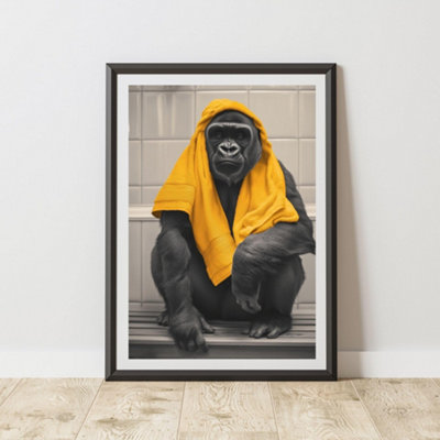 60 Second Makeover Limited Gorilla Yellow Towel Quirky Animal Print A4 Size from B&Q