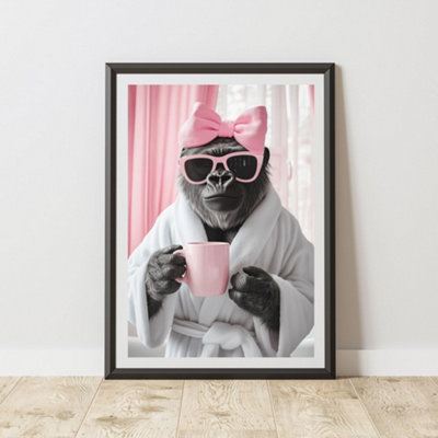 60 Second Makeover Limited Gorilla Pink Bow Quirky Animal Print A3 Size from B&Q