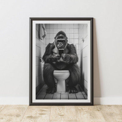 60 Second Makeover Limited Gorilla On The Toilet Phone Quirky Animal Print A3 Size from B&Q