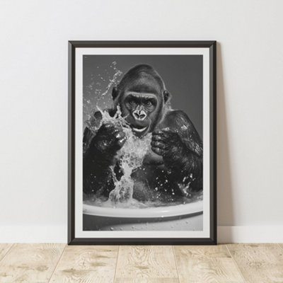 60 Second Makeover Limited Gorilla Splashing Quirky Animal Print A3 Size from B&Q