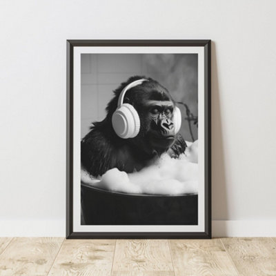 60 Second Makeover Limited Gorilla Headphones Quirky Animal Print A3 Size from B&Q